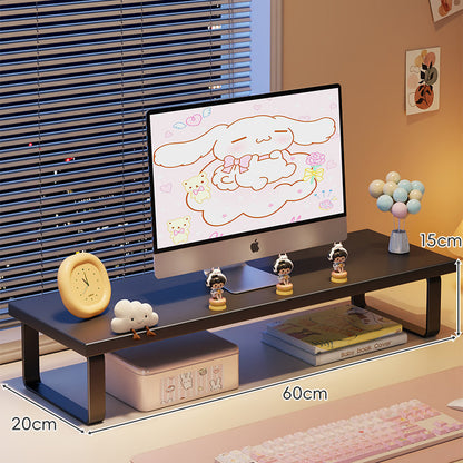 Erhöhter Monitorständer mit Holz-Optik-Oberfläche, Metallrahmen und Unterregal-Stauraum