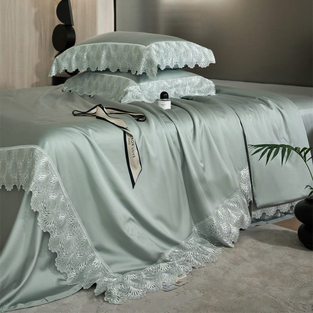 Luxuriöses Satin-Bettwäsche-Set mit französischer Spitzenbordüre