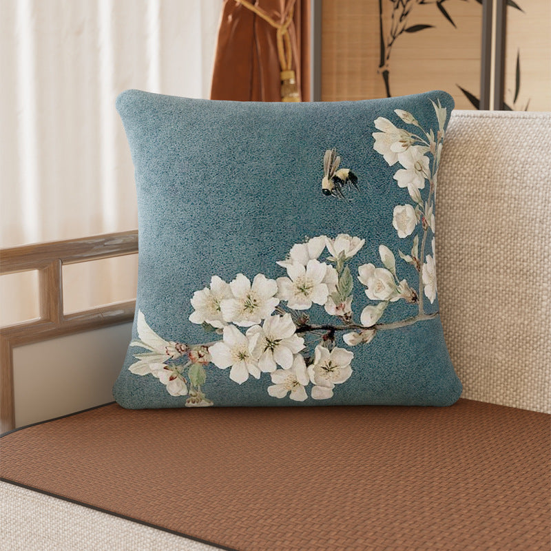 Square Plush Magnolia Botanical Velvet Pillow Cover with Concealed Zipper and Microfiber Backing
