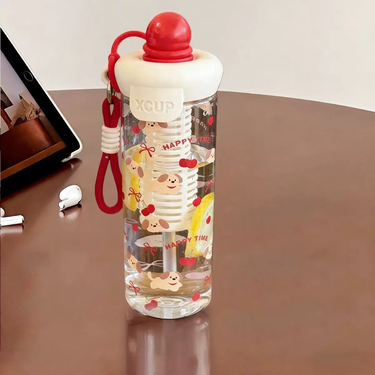 Damen Wasserflasche mit fröhlichen Motiv- und Frucht-Infusionseinsatz Brehn