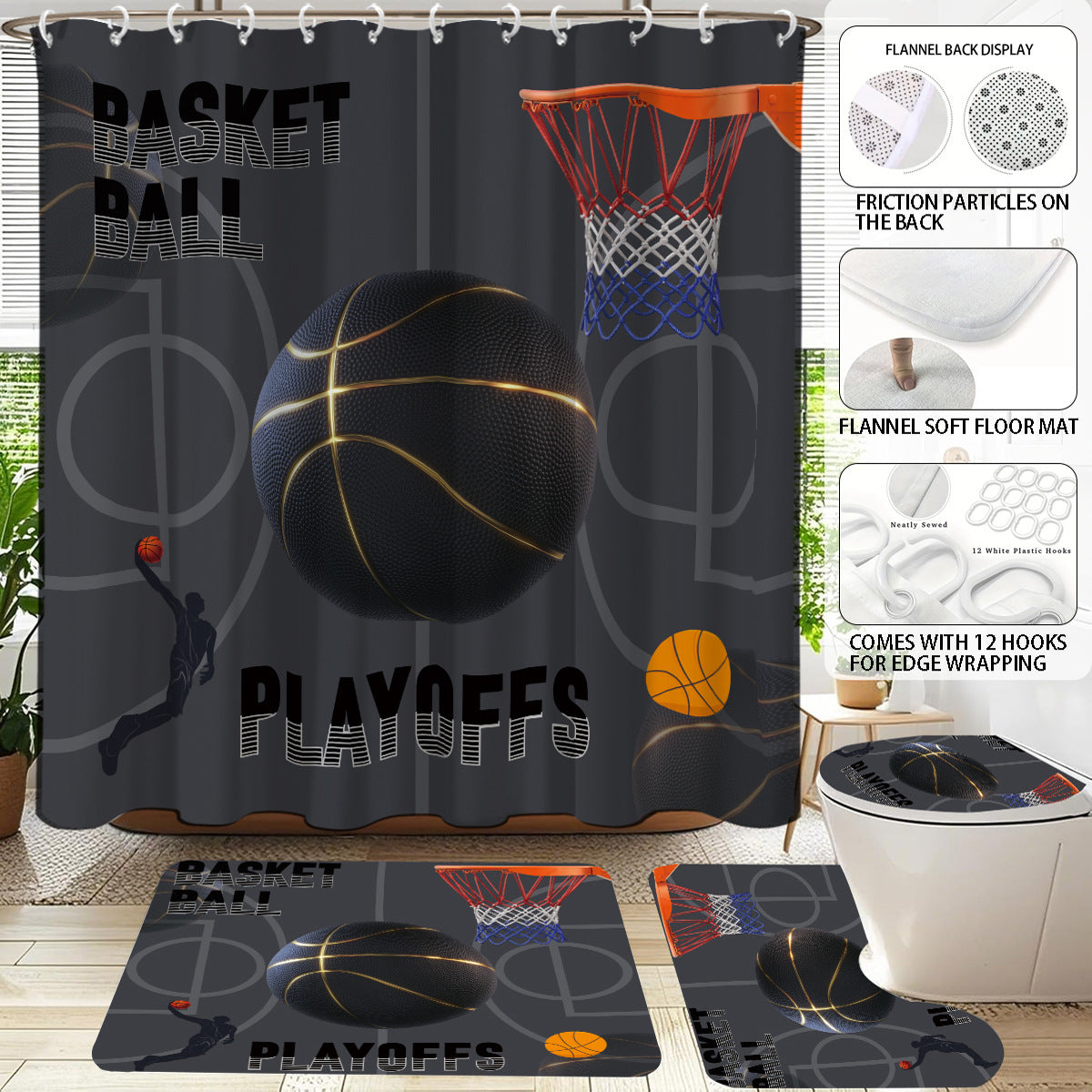 Hochauflösendes Basketball-Themen Badezimmer-Dekor Set Brehn