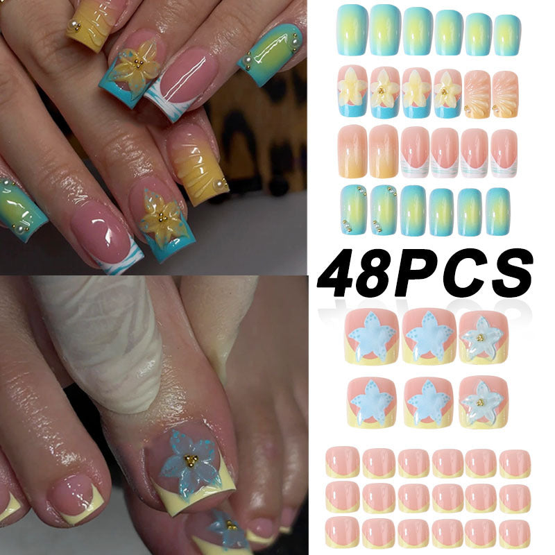 Hochwertiges florales Design Press-On Nagelset Brehn