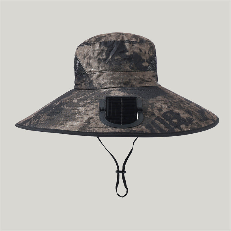 Breite-Krempe Outdoor Sonnenhut mit solarbetriebenem Mikroventilator, atmungsaktivem Mesh und verstellbarem Kinnriemen Brehn