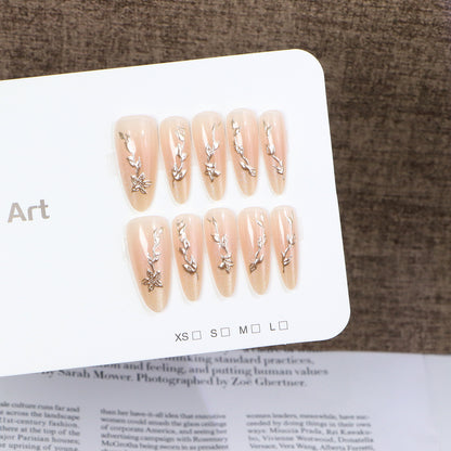 Künstlerisches Acryl Press-On-Nagel-Set mit floralen Verzierungen Brehn