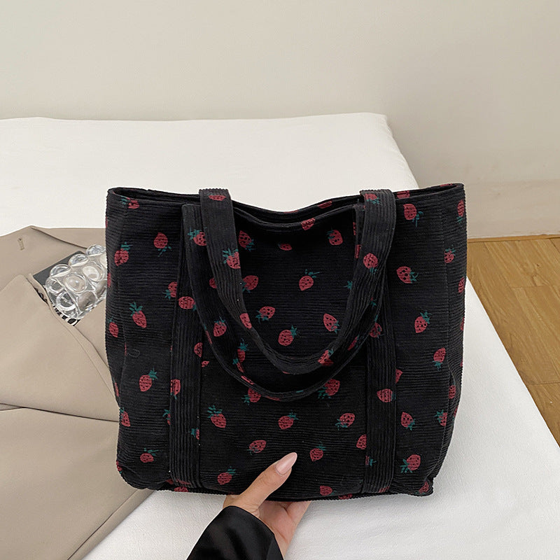 Verspielte Erdbeer-Print Corduroy Tragetasche Brehn