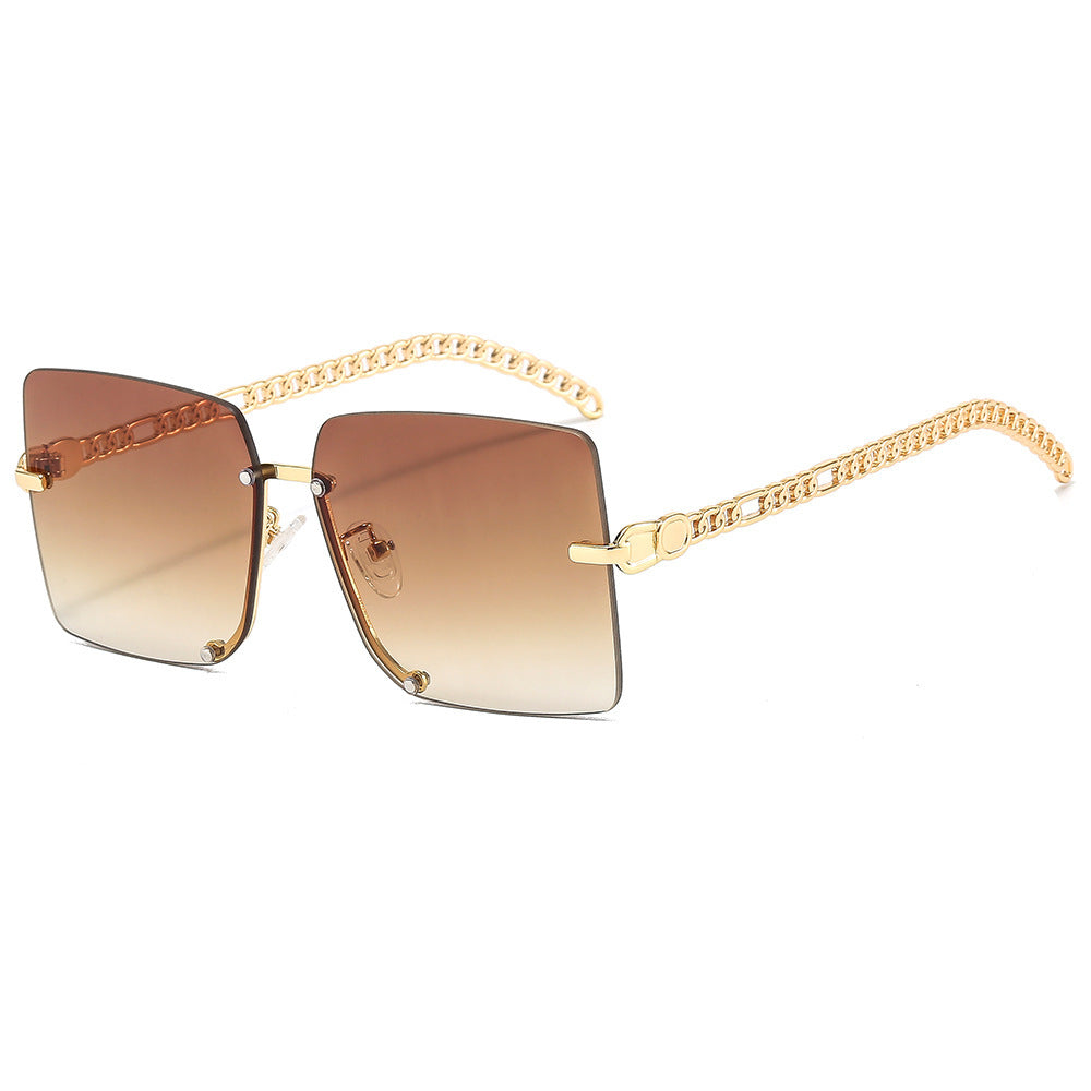 Damen modische Sonnenbrille mit luxuriösem Kettenarm und rechteckigem Rahmen Brehn