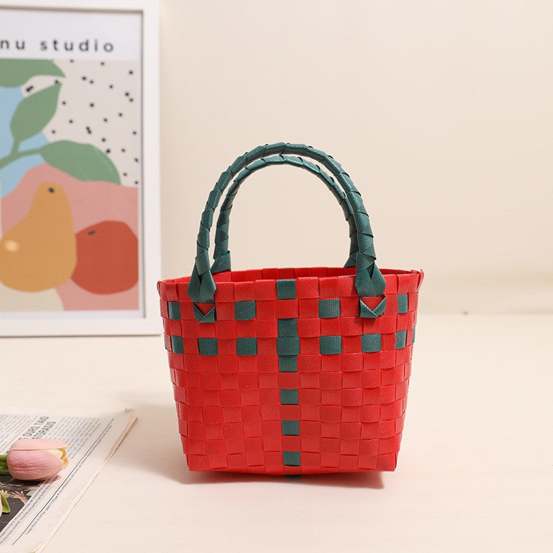 Damen Handtasche aus geflochtenem Kunststoff mit fröhlichem Muster Brehn