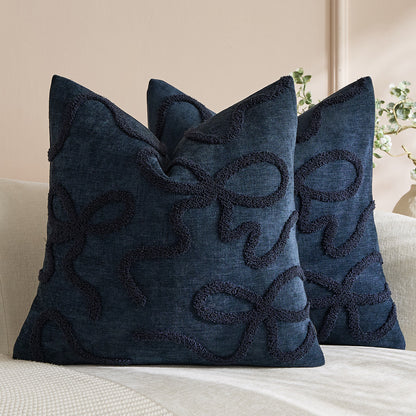 Quadratisches, strukturiertes Loop-Appliqué-Leinen-Mischkissenbezug