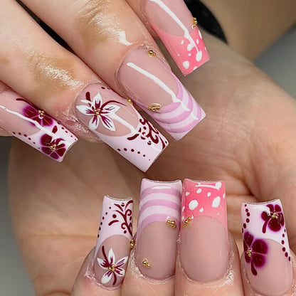 Luxuriöse Blumige 3D Acryl Nagelkunstverlängerungen Brehn