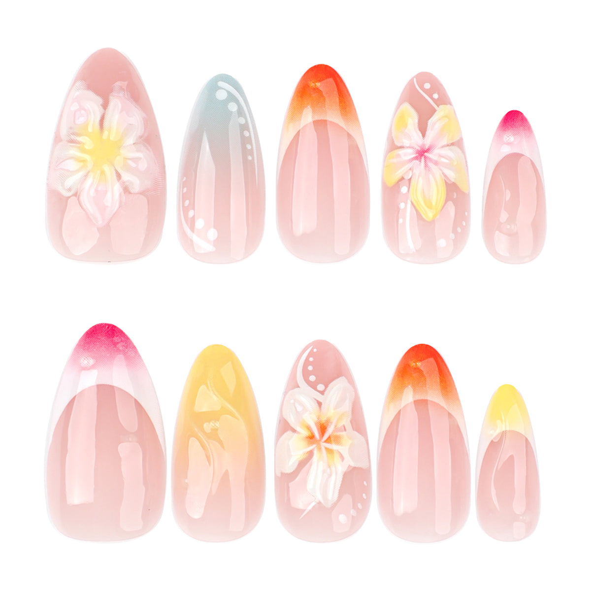 Kunstvolle Nageldesigns mit floralen Akzenten und sanften Farbverläufen Brehn