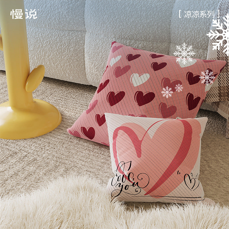 Textured Cotton-Linen Heart-Print Square Throw Pillow Cover with Concealed Zipper