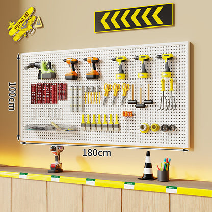 Wandmontierter perforierter Metallwerkzeug-Pegboard-Organizer mit Magnetstreifen und Mehrfachhaken