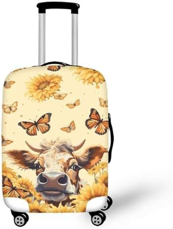 Unisex nan elastische Kofferhülle mit Pferde- und Sonnenblumenmotiv, dehnbarer Stretchschutz für Hartschalen-Trolley mit Reißverschluss Brehn