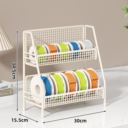 Vierstufiger geneigter Drahtgitter-Roll-Organizer-Ständer für Klebeband, Bänder und Bastelspulen