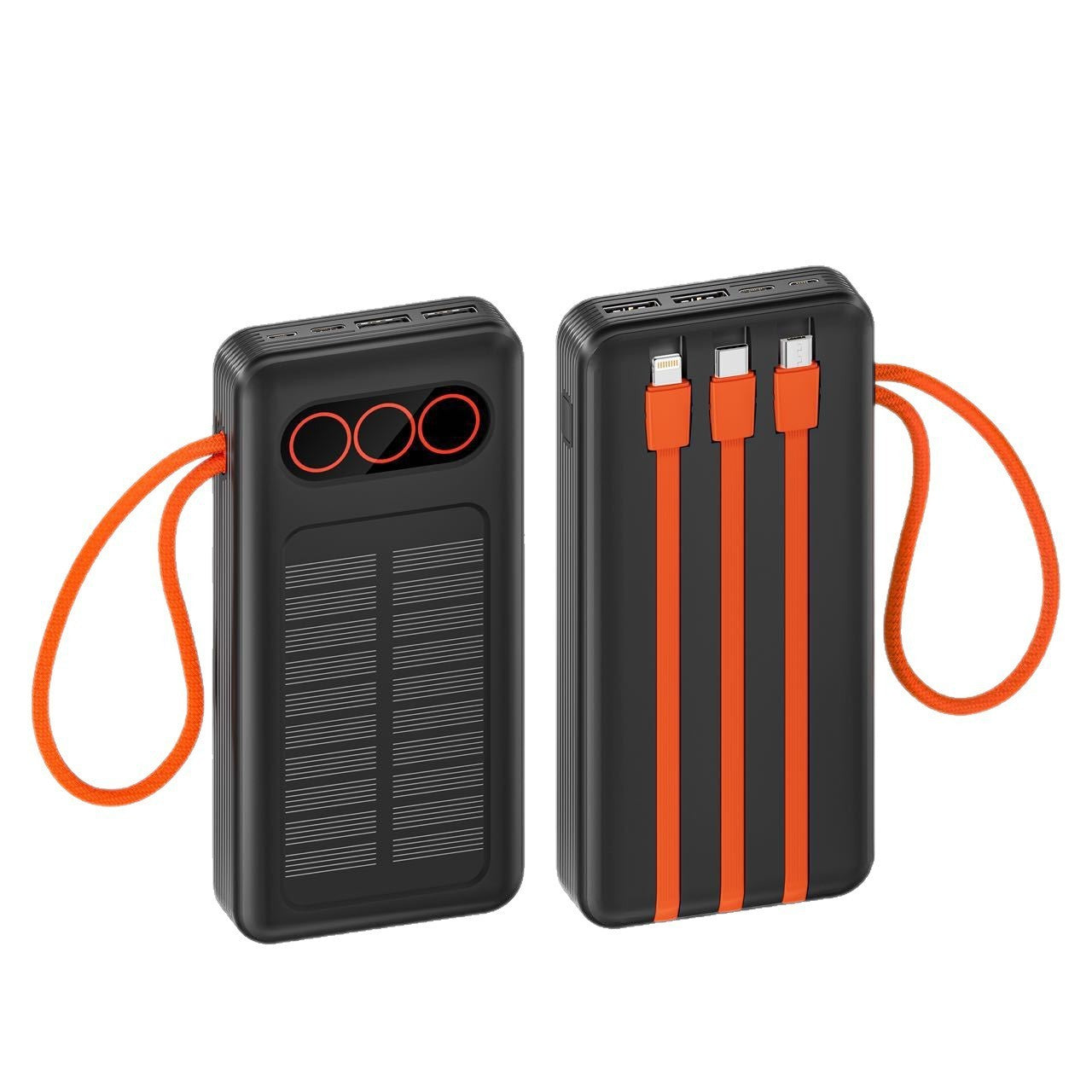 Tragbare Solar-Powerbank mit Integrierten Ladekabeln und Schnellladefunktion Brehn