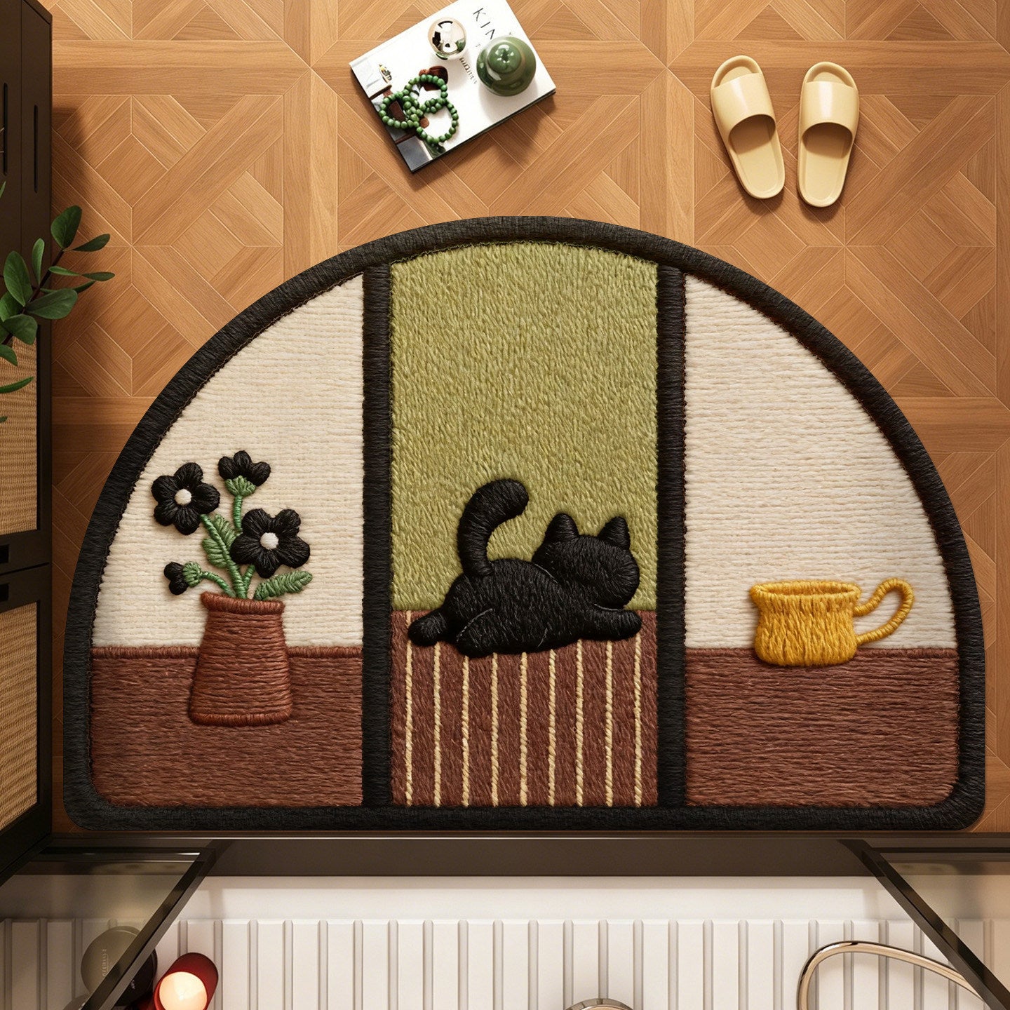 Niedlicher katzenmotivierter Halbmond-Teppich Brehn