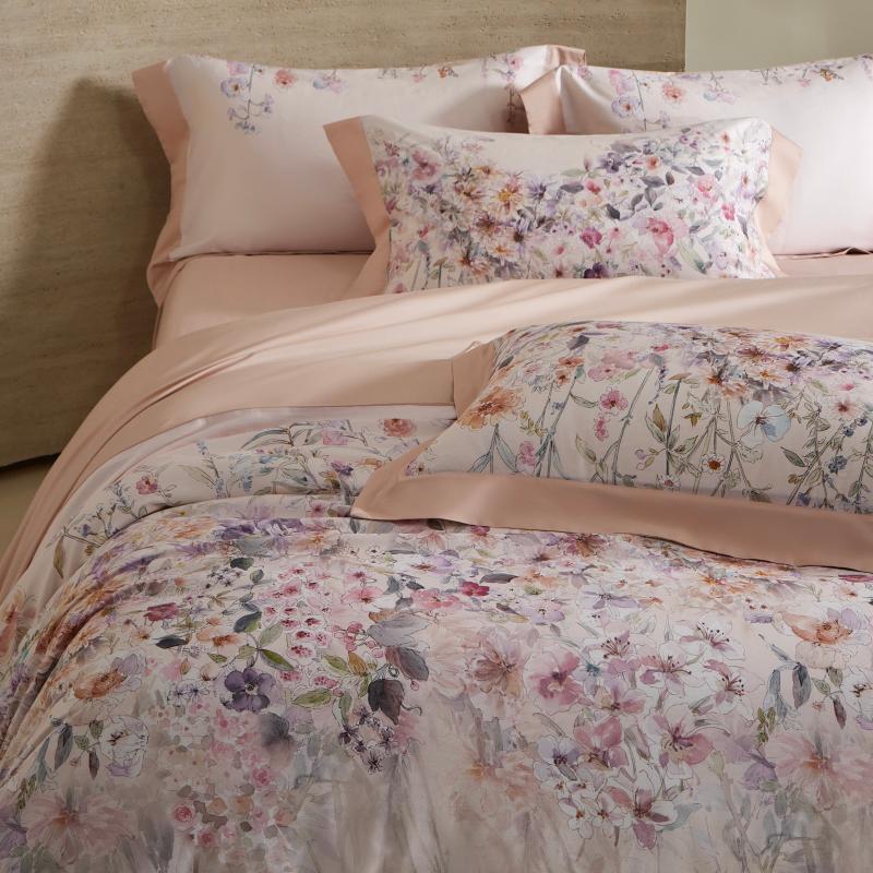 Luxus Floral Baumwollsatin Bettbezug Set mit Kontrastsaum und Kissenbezügen