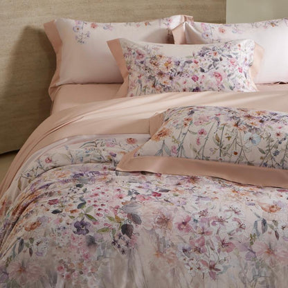 Luxus Floral Baumwollsatin Bettbezug Set mit Kontrastsaum und Kissenbezügen