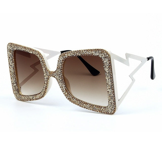 Damen übergroße Sonnenbrille mit glitzerndem Kristallrahmen Brehn
