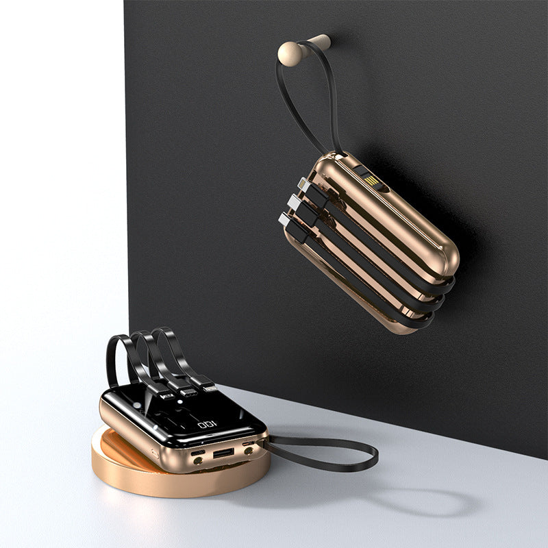 Tragbare Powerbank mit integrierten Ladekabeln und digitaler Ladeanzeige Brehn