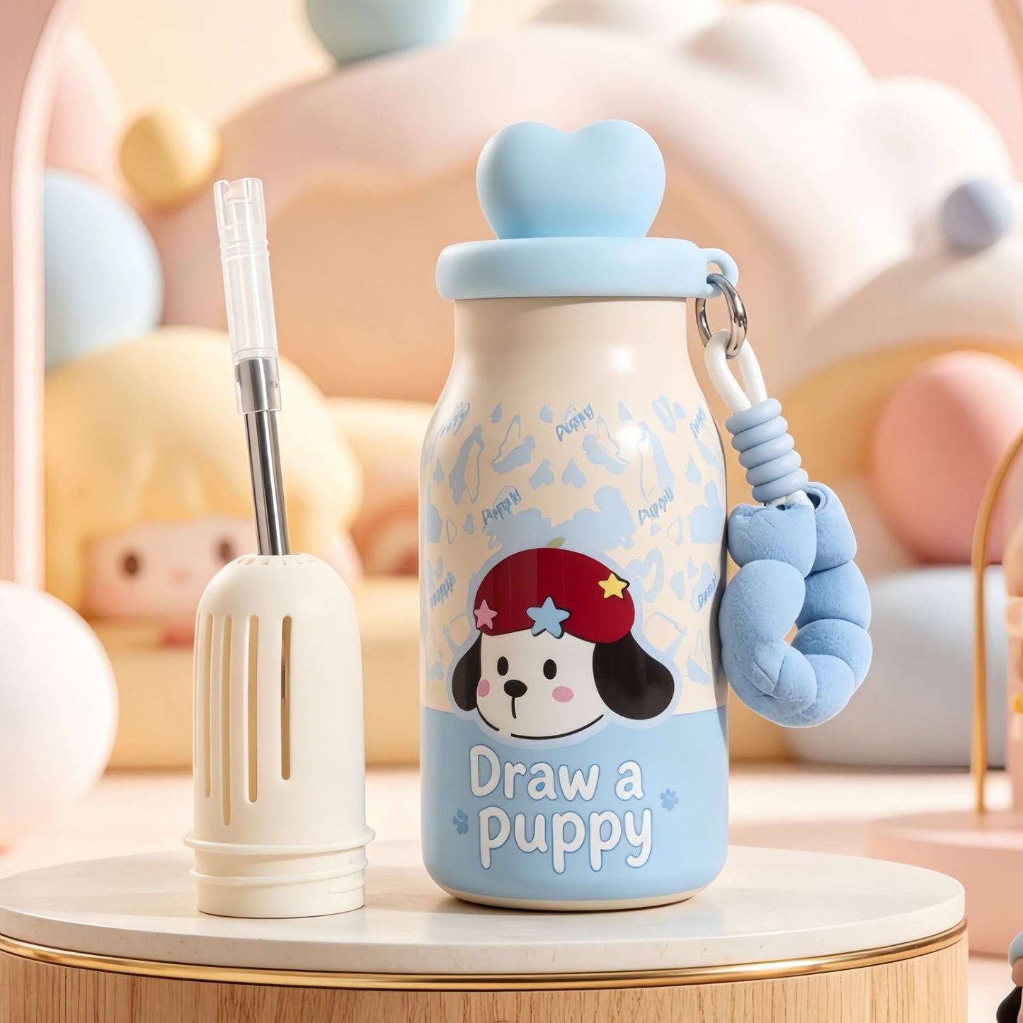 Isolierte Trinkflasche mit Süßem Hundedesign und Praktischem Tragegurt Brehn