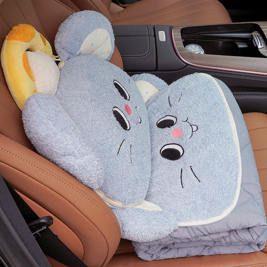 Kinder‑Kuschelkissen mit gesteppter Reisedecke und niedlichem Maus‑Plüschmotiv