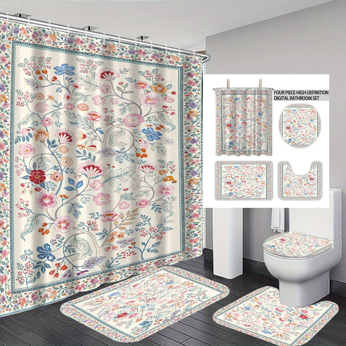 Digital Floral Print Badezimmer Set Brehn
