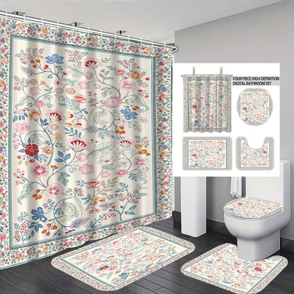 Digital Floral Print Badezimmer Set Brehn