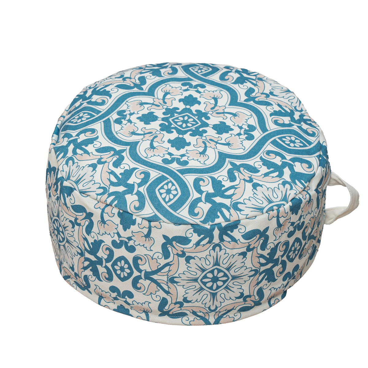 Runder Boden-Pouf mit gewebtem Ornamentmuster und Tragegriff Brehn