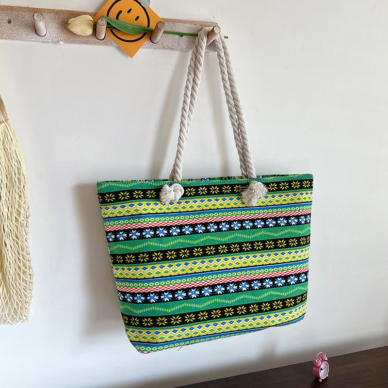 Gestreifter Canvas Strandtasche
