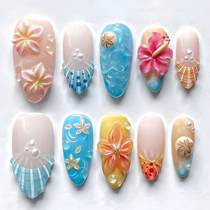 Extravagante Küstenblumen-Nagelkunstverlängerungen Brehn