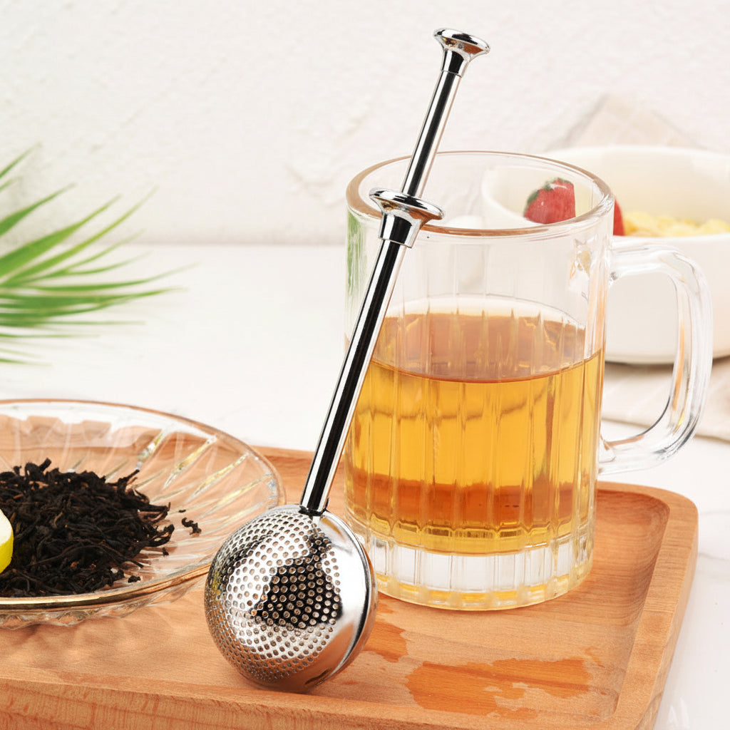 Edelstahl Teesieb mit Langem Griff und Feinperforierter Siebkugel Brehn