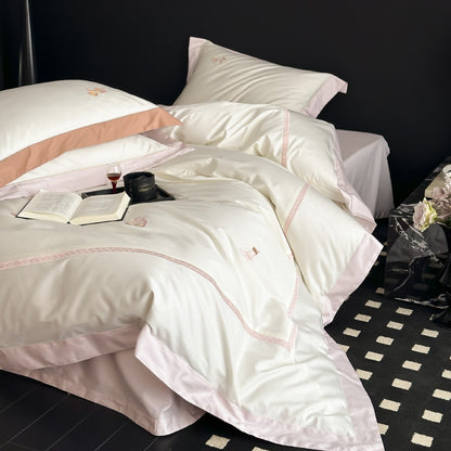 Luxuriöses Satin-Feeling Bettbezug-Set mit Doppel-Oxford-Rand und Kissenbezügen