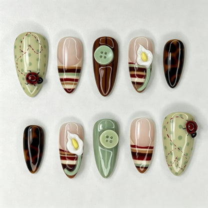 Künstlerisch Handgemalte Press-On Nagelkunst Brehn