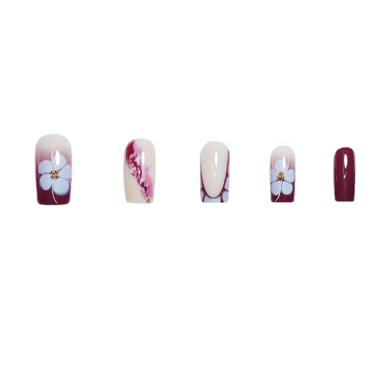 Künstlerische Gel-Nagelverlängerungen mit floralem Design Brehn