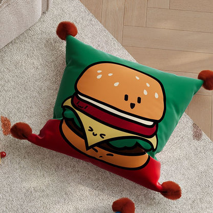 Decorative Cartoon Fries-Cats Square Throw Pillow Cover with Pom-Pom Tassel Corners