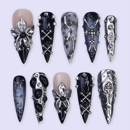 Kunstnagelset mit eleganten 3D-Verzierungen und stilvollen Akzenten Brehn