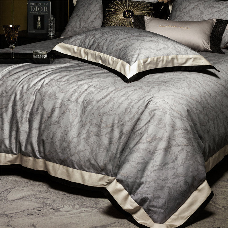 Luxus Satin Leopard-Print Bettbezug Set mit Kontrastbesatz