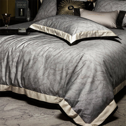 Luxus Satin Leopard-Print Bettbezug Set mit Kontrastbesatz