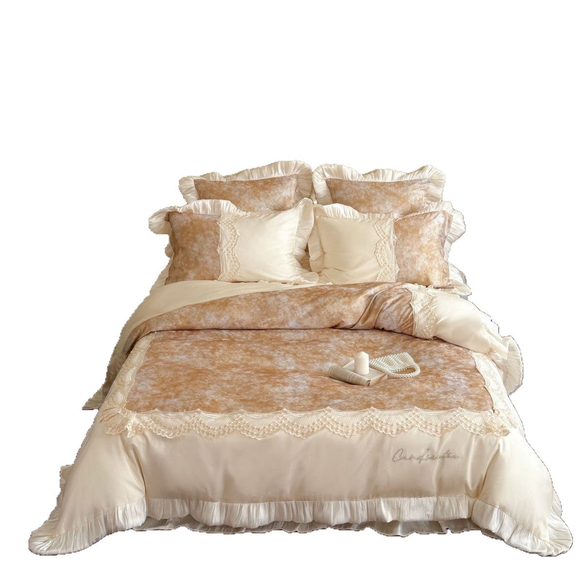 Luxuriöses Bettwäsche-Set mit Rüschen und Spitzenbesatz