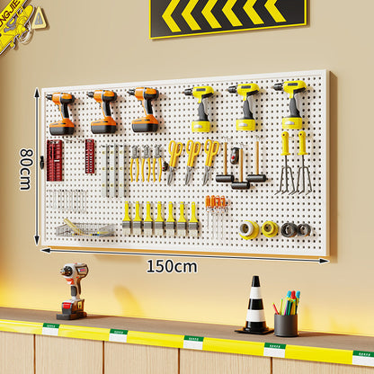 Wandmontierter perforierter Metallwerkzeug-Pegboard-Organizer mit Magnetstreifen und Mehrfachhaken