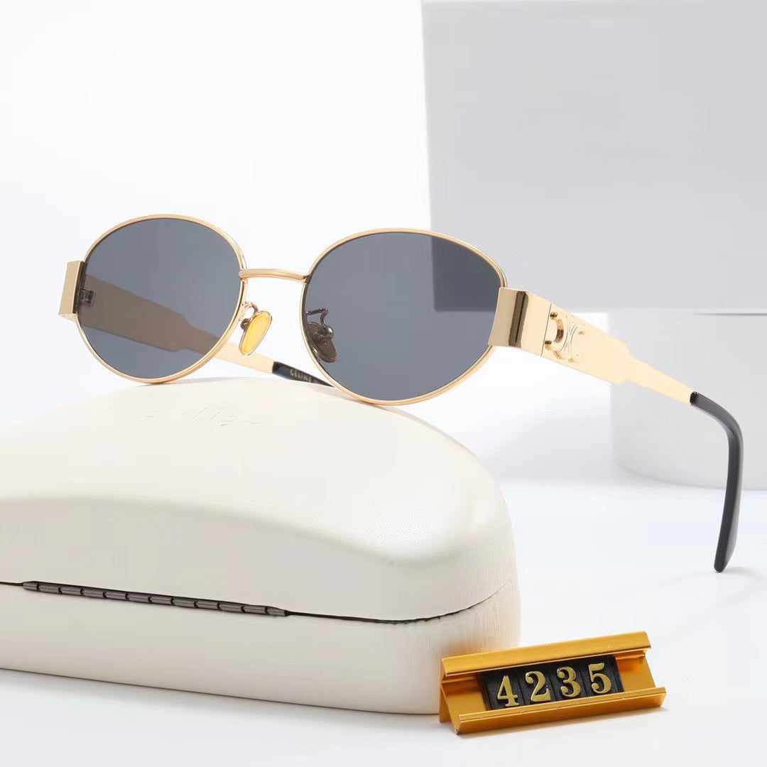 Damen elegante ovale Sonnenbrille mit goldfarbenem Rahmen Brehn