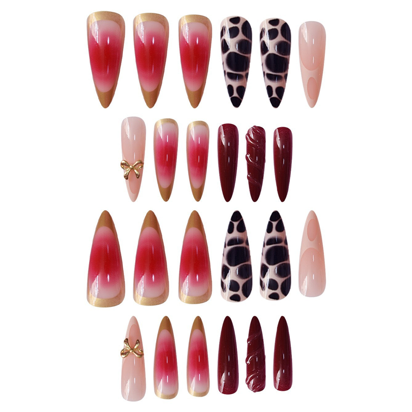Künstlerisches Stiletto Press-On Nagelset mit einzigartigen Akzenten Brehn