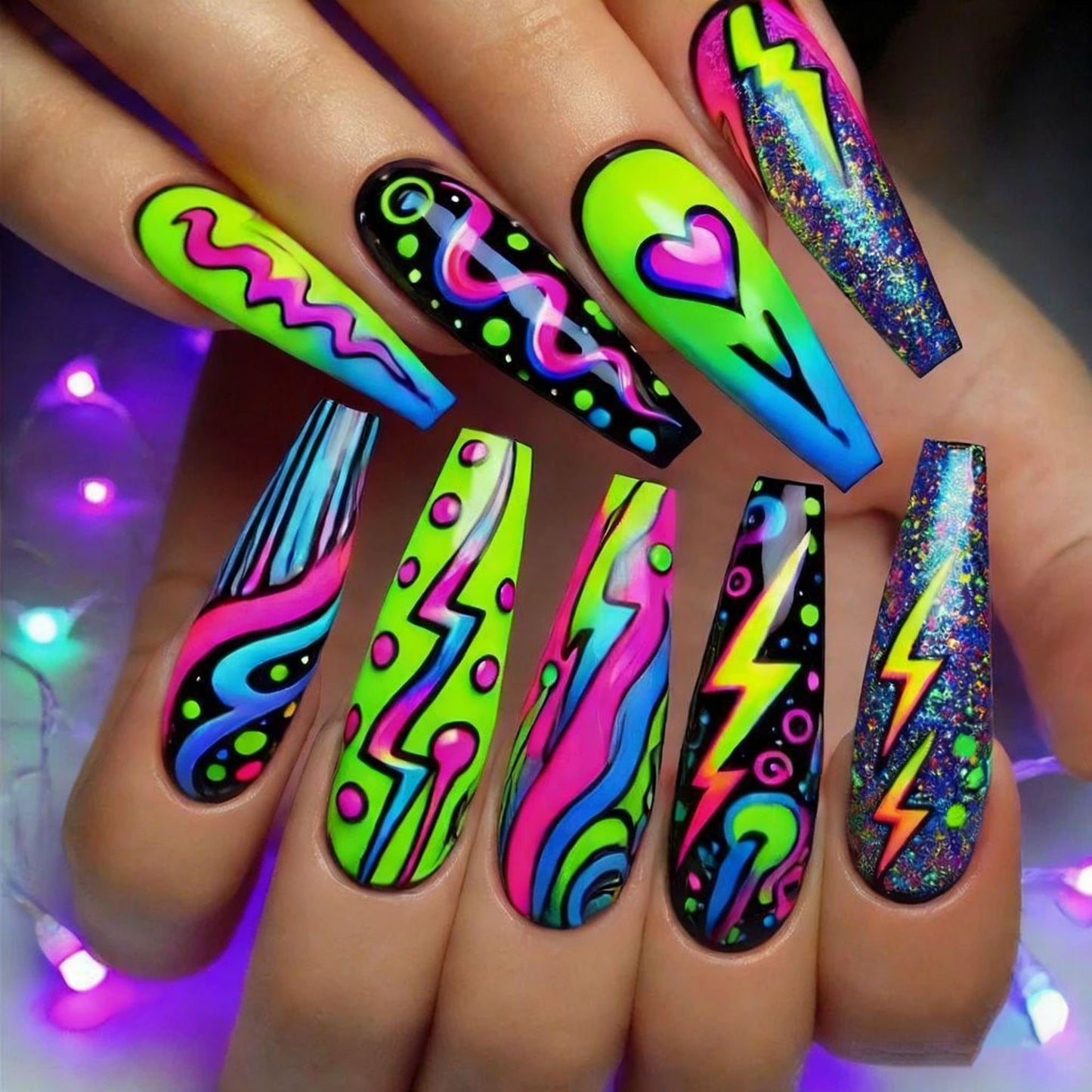 Trendige Kunstnägel Im Kreativen Neon-Design Brehn