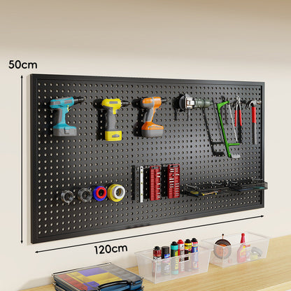 Wandmontierter Lochblech-Werkzeug-Pegboard-Organizer mit modularen Haken und Drahtkörben
