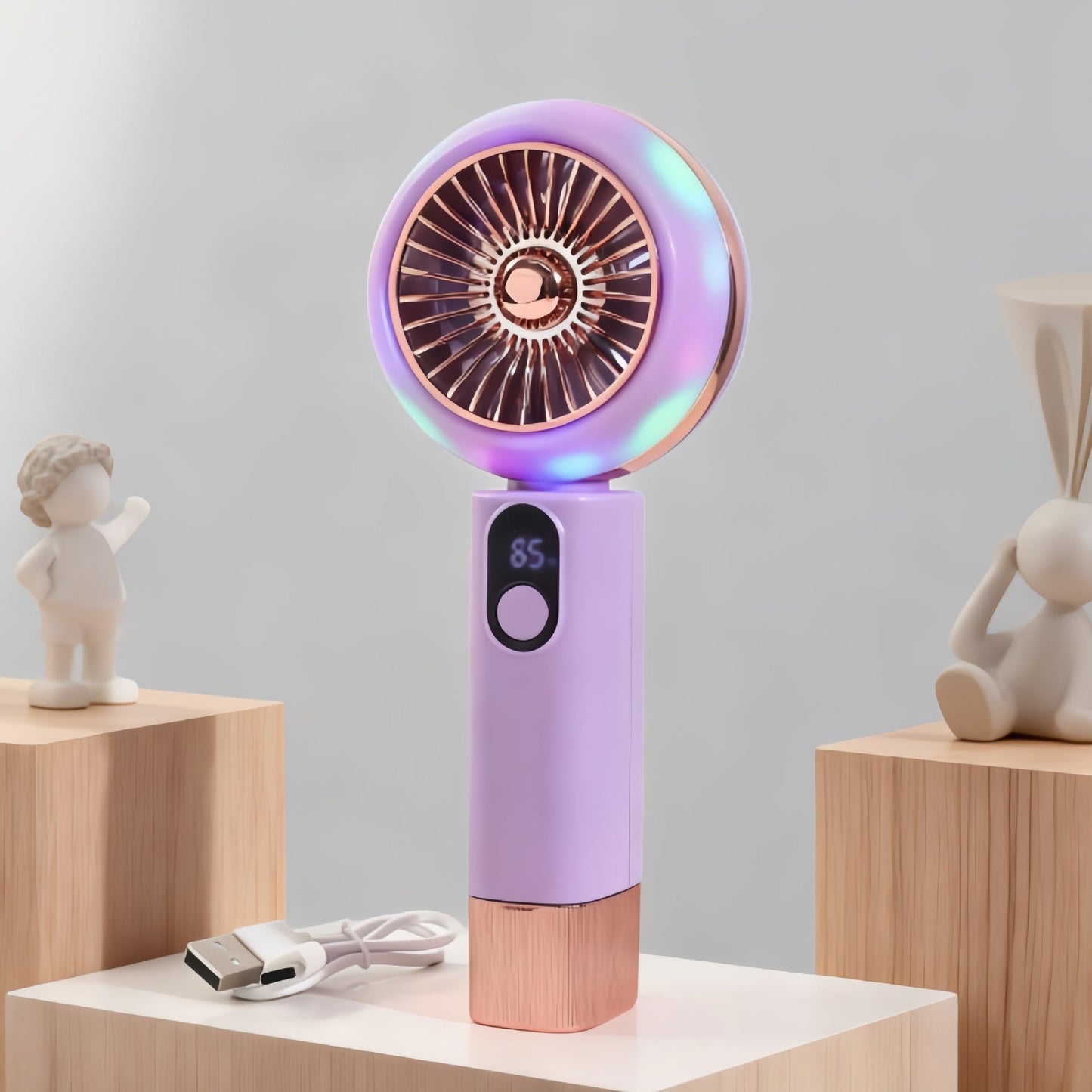 Damen tragbarer Mini-Handventilator mit LED-Licht und digitaler Steuerung Brehn