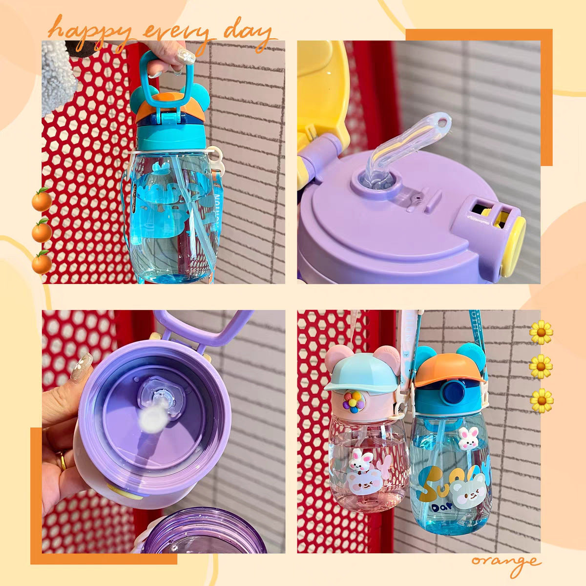 Damen Verspielte Kindertrinkflasche mit integriertem Strohhalm Brehn