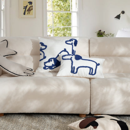 Rechteckiges dekoratives Lendenkissen mit handgetuftetem Hunde‑Motiv aus Baumwollmix Brehn