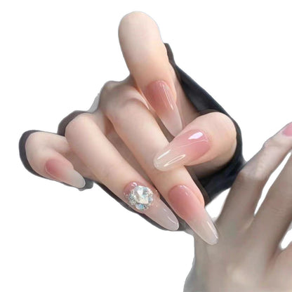 Ombre Stiletto Press-On Nageldesign mit Kristallakzenten Brehn