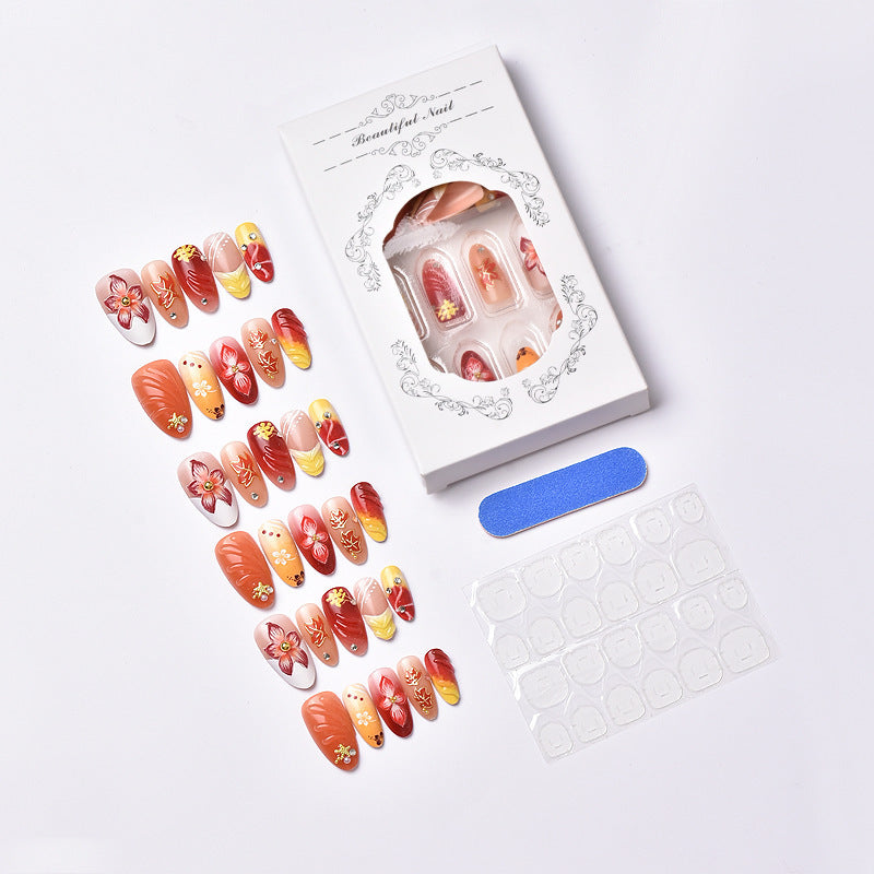 Künstlerisches Floral Press-On Nail Set Brehn 1790636735